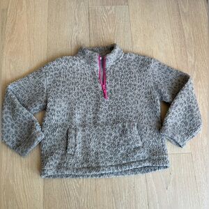 Gap Kids Girls Teddy / Sherpa Half Zip Jacket / Cheetah / Gray & Pink / Size L